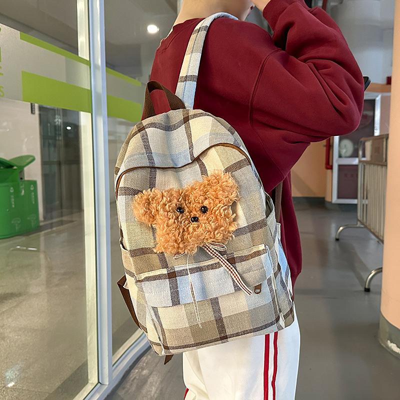 Women Plaid Backpack Campus Student Schoolbag Travel Backpack