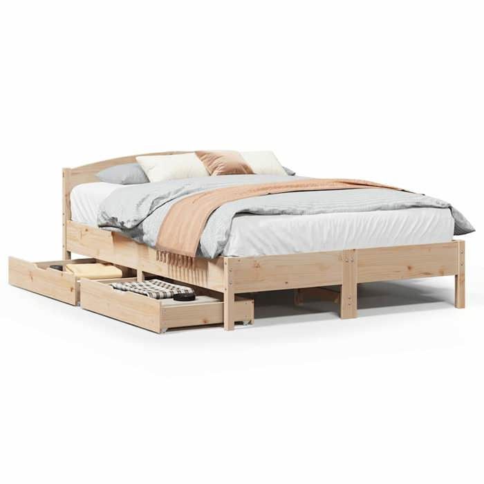 VidaXL Bed Frame with Headboard 150x200 Cm Solid Pine Wood, Bedroom Furniture, Slatted Base, Wooden Bed, Bed, 3301824