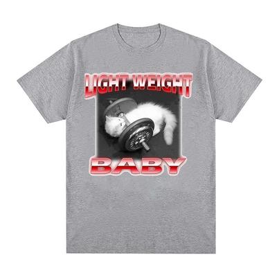 Funny and Cute Cat Dumbbell Printed Crew Collar T-shirt, Casual Loose Short-sleeved Fashionable Summer Top for Women