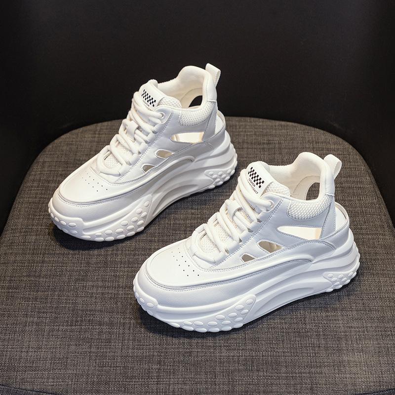 Leather hollow dad shoes women's summer 2025 new lightweight inner height increase casual fashion sports shoes platform sandals