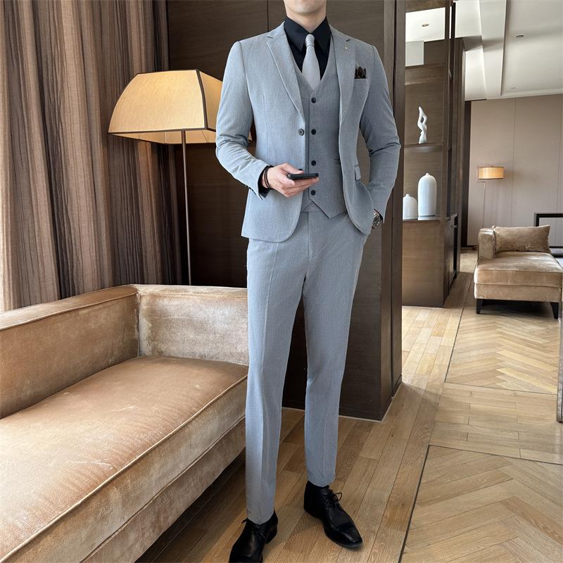 ( Jacket + Vest + Pants ) High-end Brand Boutique Fashion Solid Color Mens Casual Business Suit 3Piece Set Groom Wedding Dress