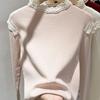 2025 Autumn Women's Apricot Lace Patchwork Knitted Sweater