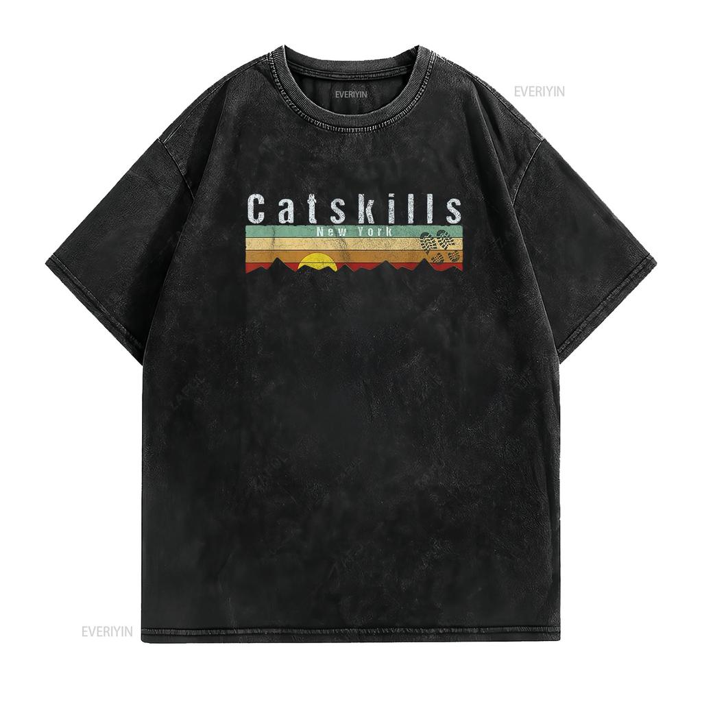 Womens Catskills Ny T Shirt Vintage Hiking Black 2XL Vintage Washed Soft Homme Stylish Unisex Stretched Slightly Versatile