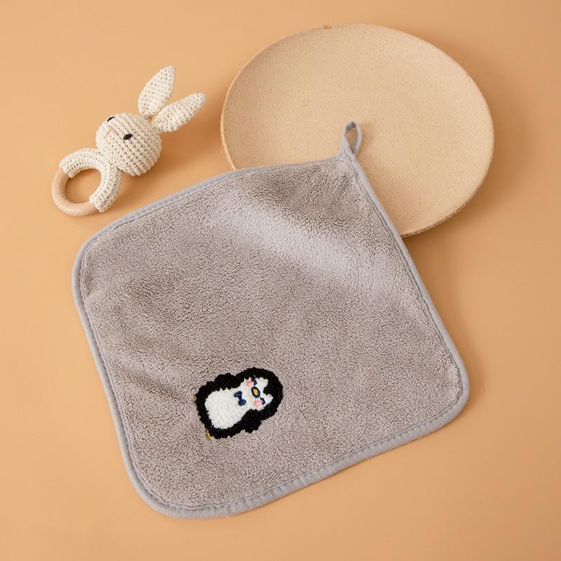1Pc 25x50cm Coral Fleece Children Baby Super Soft Embroidered Small Square Face Hand Towel Hanging Absorbent