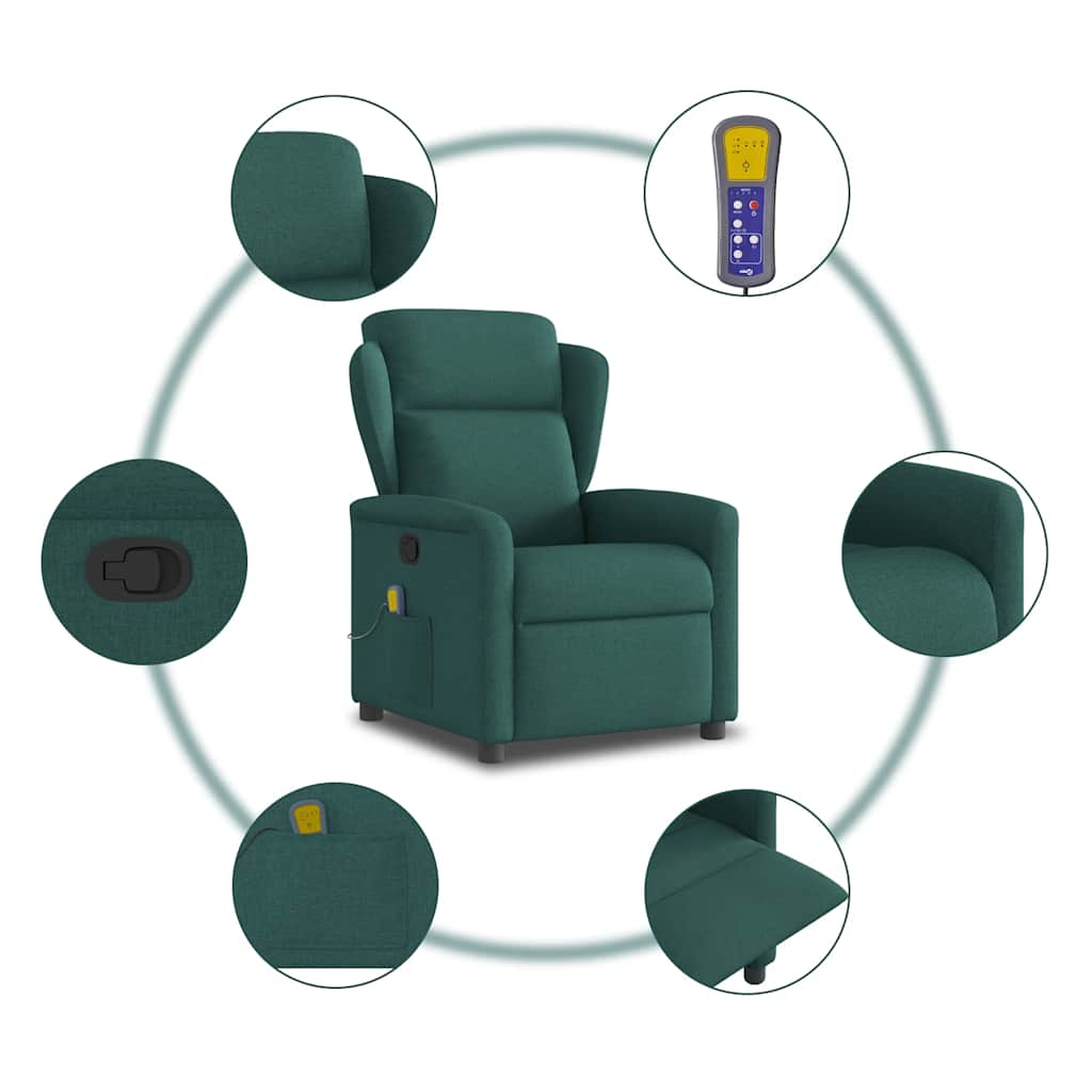 Vidaxl Foldable Massage Armchair, Dark Green, Fabric Upholstered