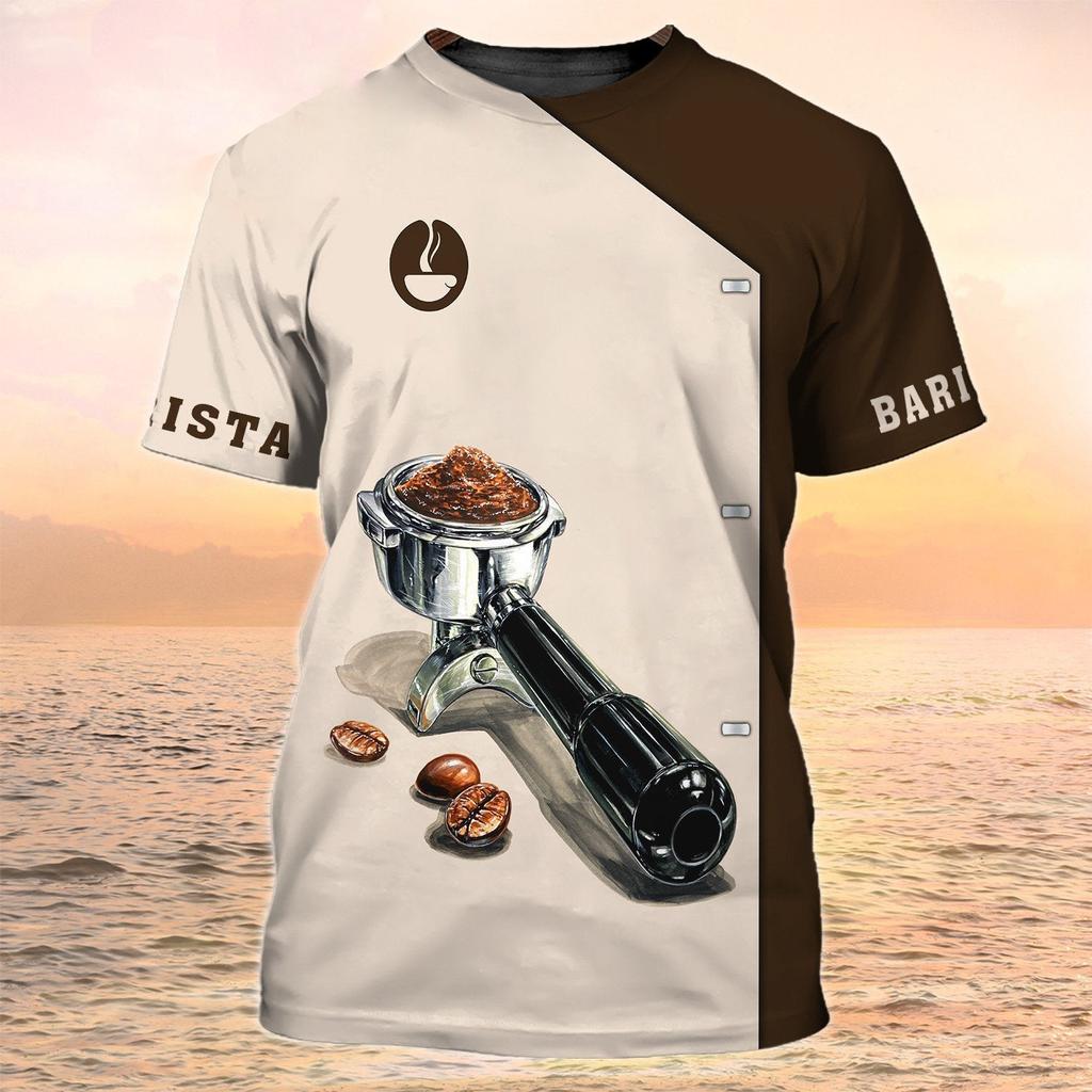 Barista Style Make Coffee 3D Print Summer Men's Round Neck T-shirt Casual Short Sleeve Oversized Pullover Fashion Men Clothing