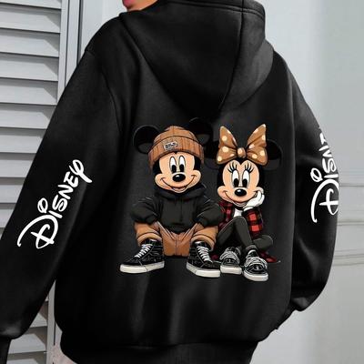 Disney Mickey Minnie Print Fashion Casual Cotton Men's Hoodie Sweater Loose Soft Comfortable Top Unisex Autumn and Winter