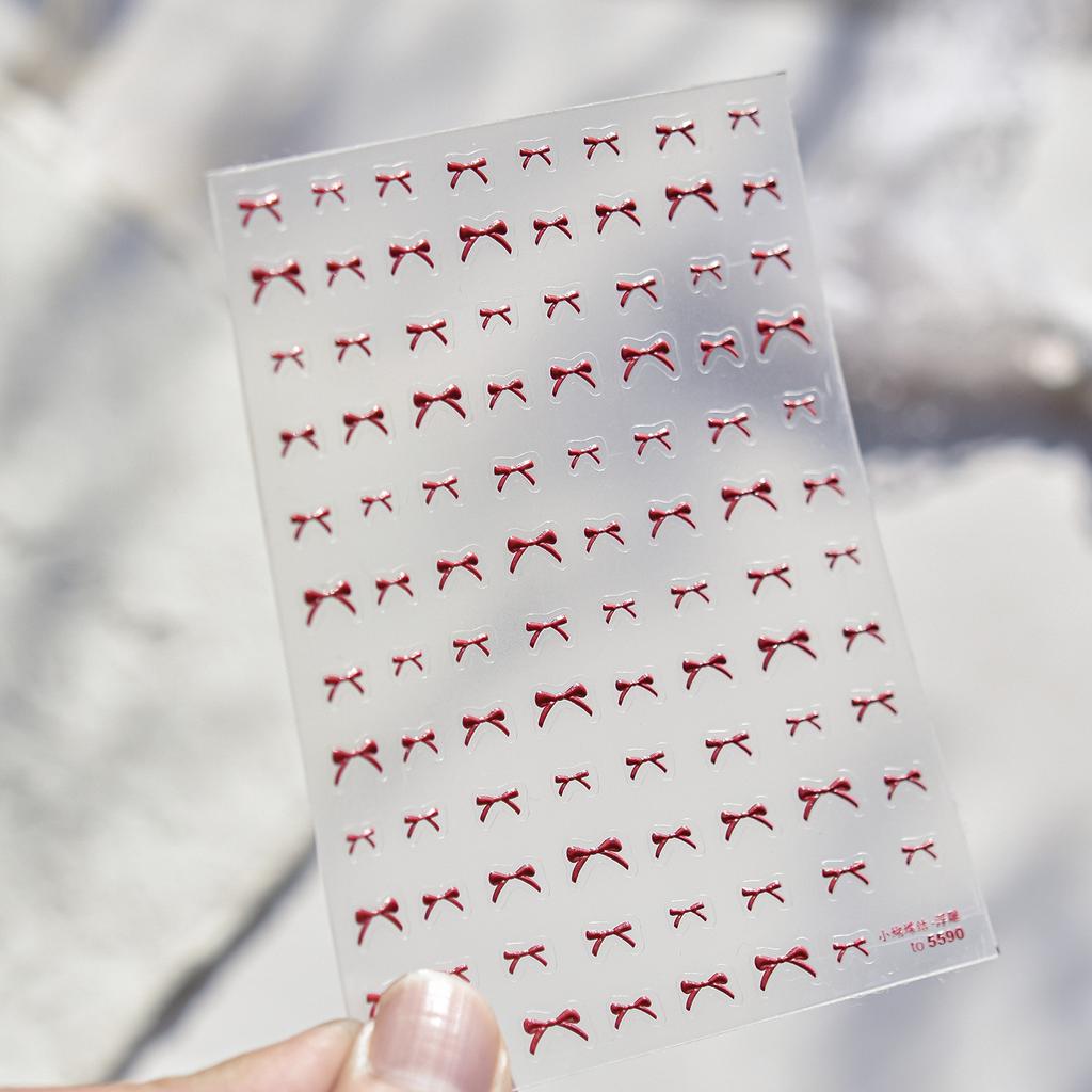1pcs Exqusitive Mini Bows Nail Stickers 5D Reliefs Nail Art Stickers White Black Red Bowtie Nail Decorations Adhesive Decals DIY