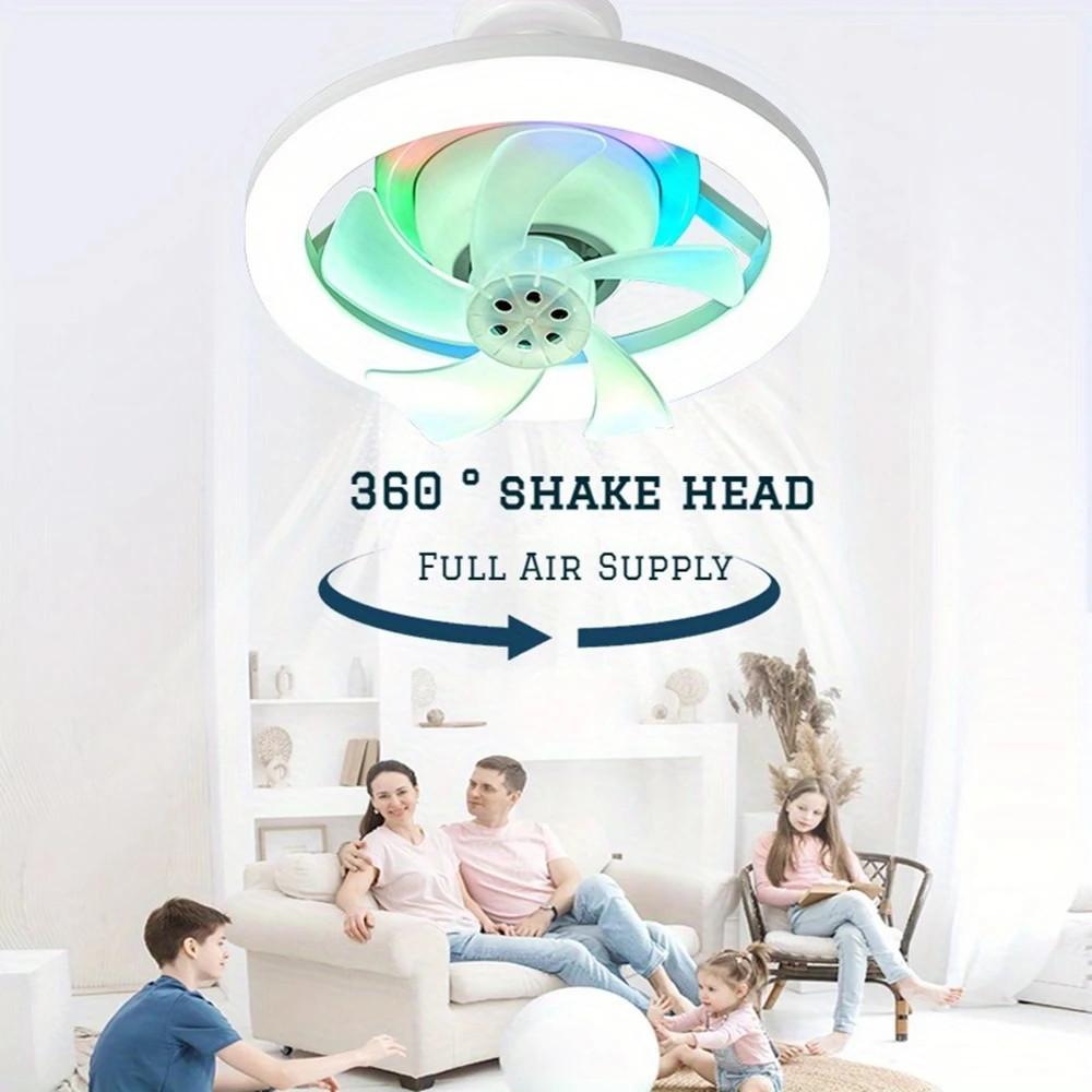 48W Light Household Small RGB Ceiling Fan Lamp E27 Remote Control Ceiling Chandelier Fan Automatic 360 ° Shaking Head Fan