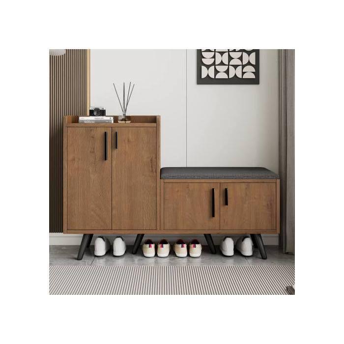 Meuble de rangement - MUVOE - 4 portes - Bois massif - Contemporain - Marron