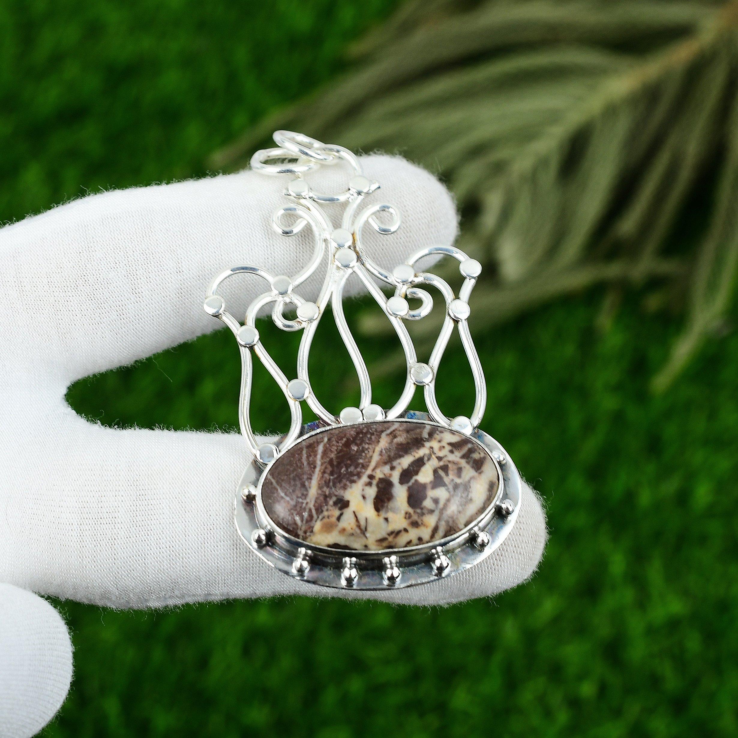 

Womens day Sale Coconut Jasper Gemstone 925 Sterling Silver Wedding Boho Pendant