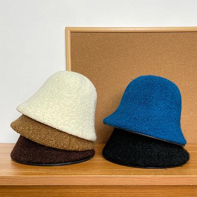 Ladies Fashion Wool Bucket Hat Winter Solid Color Bucket Hat Thickened Warm Basin Hat
