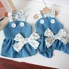 Summer Denim Pet Dress with Bow Button Flower Design Soft Dog Cat Halter Dress for Yorkies Pomeranians Shih Tzus Maltese And Poodles