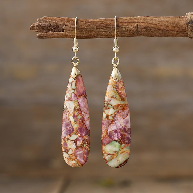 Bohemian emperor stone long water drop pendant earrings popular natural stone jewelry in Europe and America