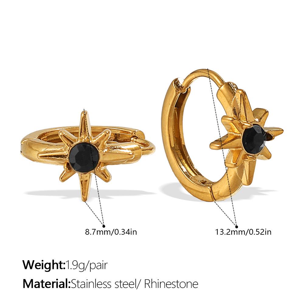 Women's Starburst Diamond-set Titanium Steel Hoop Earrings - Elegant Light Luxury Design