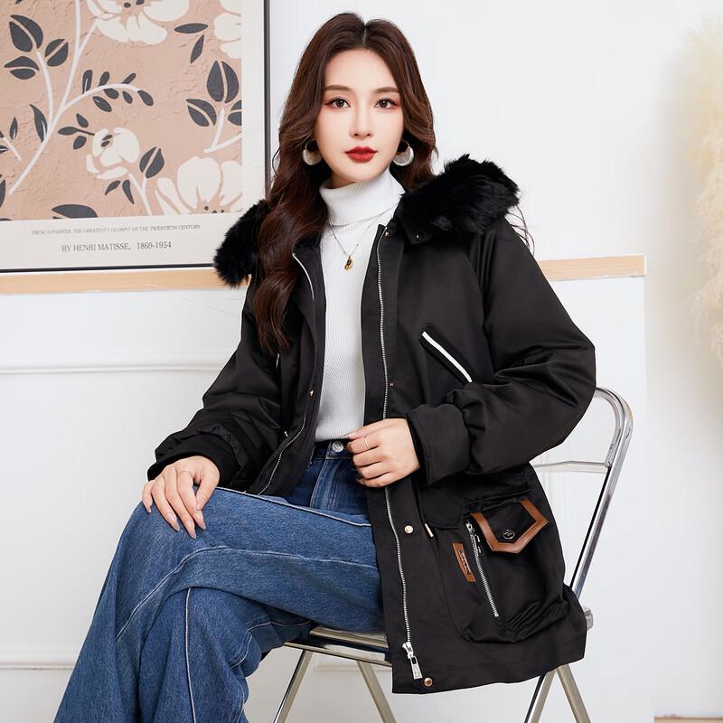 KAISER Women's Fox Fur Collar Parka with Rabbit Fur Liner