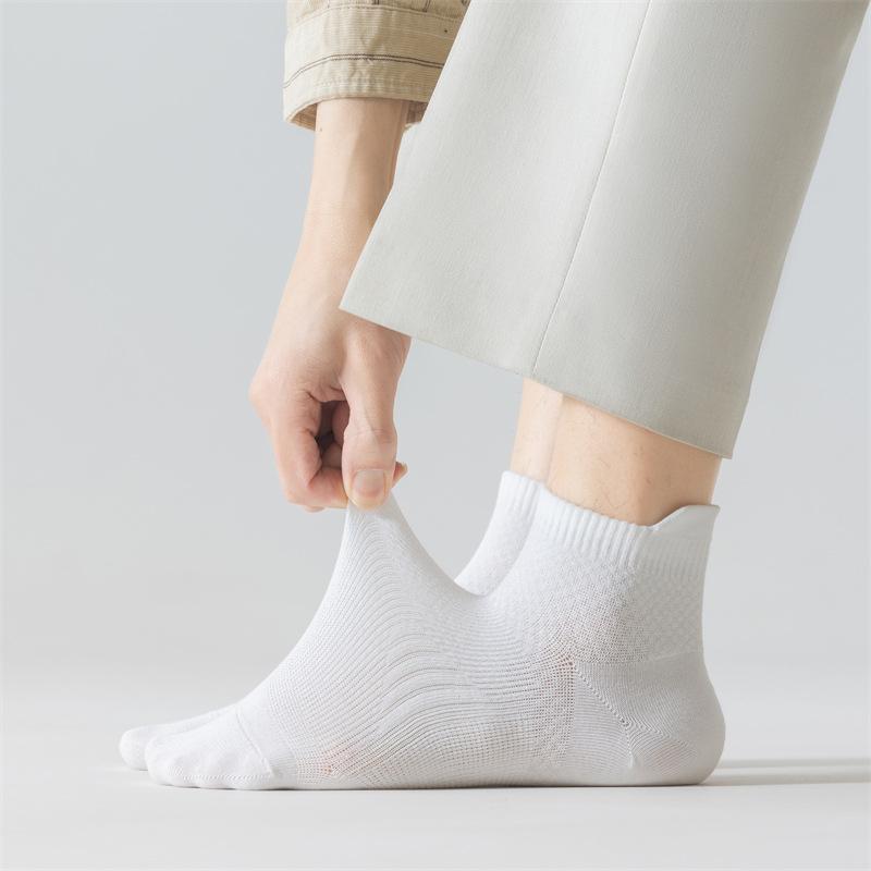 Combed Cotton Socks Men'S Large Heel Anti-Friction Socks Solid Color Lift Ear Breathable Mesh Socks