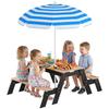 Kids Garden Furniture with Parasol, 3 In 1 Wooden Sand and Water Table with 2 Hidden Play Boxes for Patio, Ages 3-6