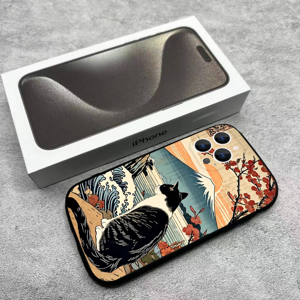 

Japan Style Ukiyo-e Phone Case For iPhone 17,16,15,14,13,12,Pro,Max,Plus,E,SE4,Air,Mini Black Soft Box iPhone17