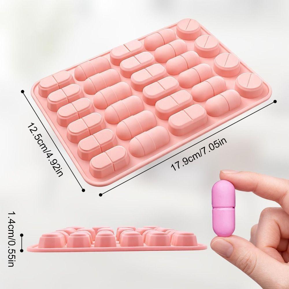 New Silicone Capsule Shaped Mold 28 Cavity Design Flexible Pill Mold Tray Reusable Candy Mold for Cupcake Decorating