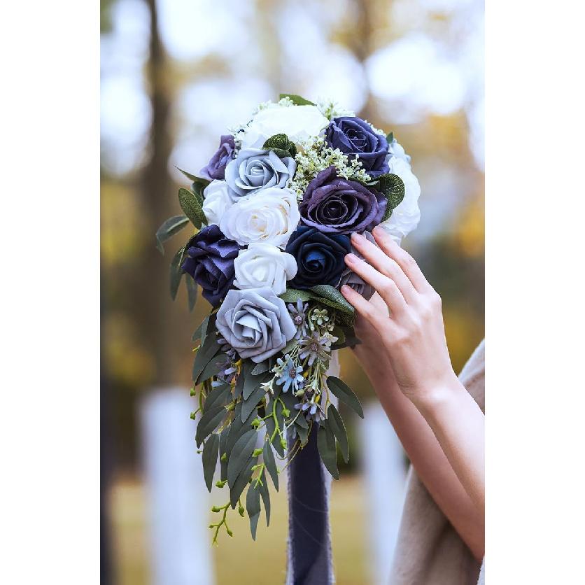 10 inch Water Drop Shape Bridal Bouquet Bridesmaid Bouquet Luxury Blue Roses Wedding French Rustic Vintage Wedding, Romantic Wedding Ceremony,