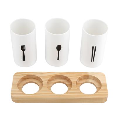 Oak Wooden Base Chopsticks Holder Cutlery Storage Box Drain Rack Knife with Three Compartments, Stable Design for Kitchen Draining an