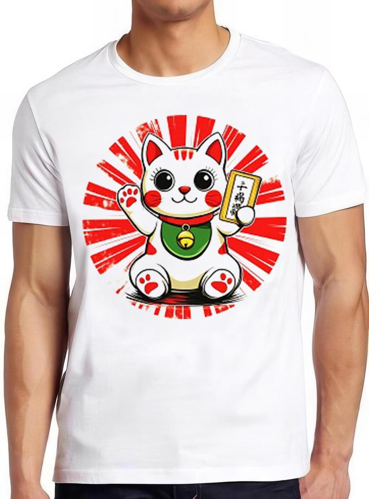 Maneki-Neko T Shirt Japanese Lucky Cat Chinese Cool Gift Tee 2318