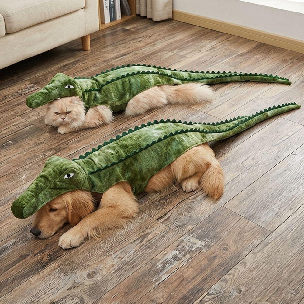 Realistic Halloween Pet Crocodile Costume Novelty Elastic Strap Plush Dog Crocodile Suit Soft Skin-Friendly Anti-Slip
