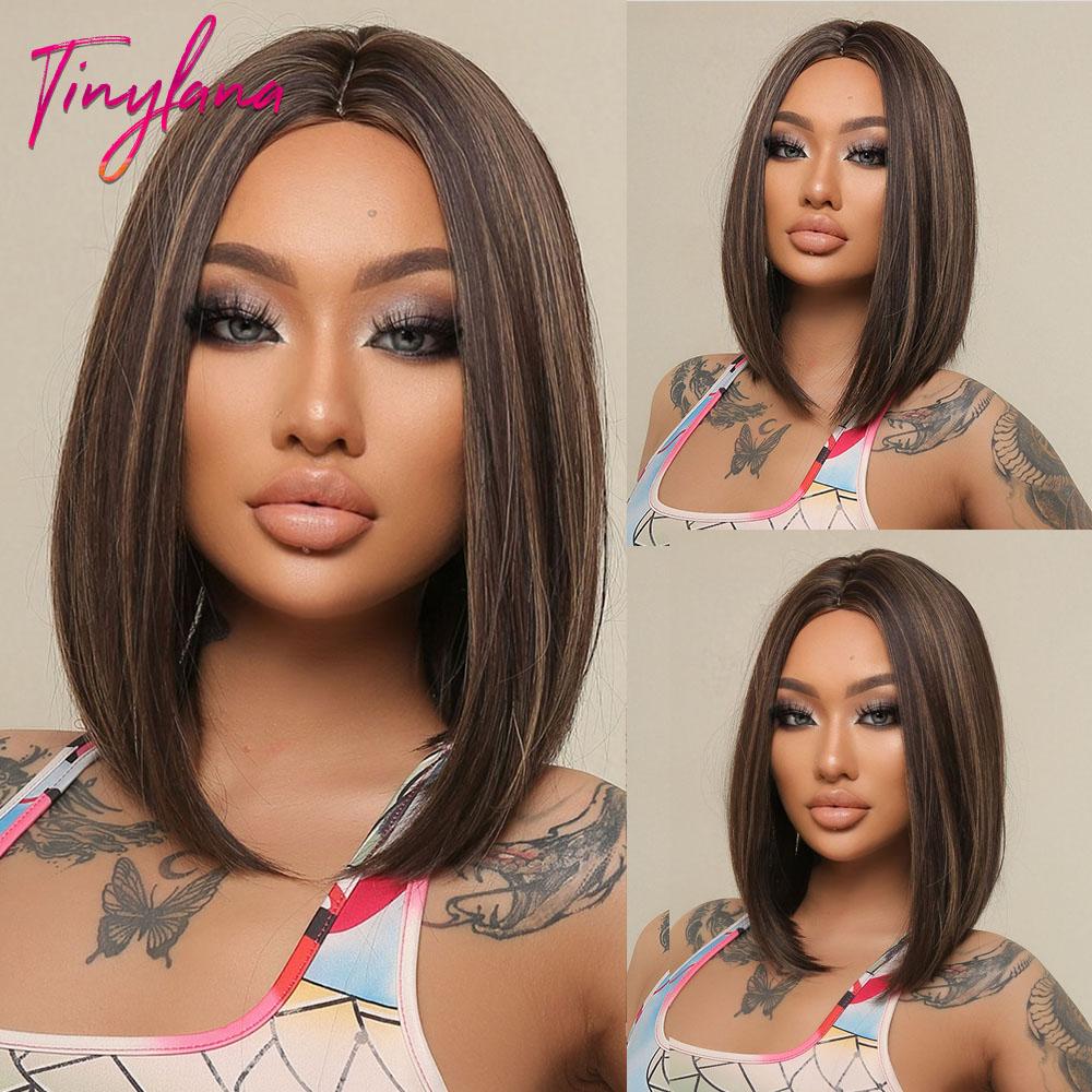 Weiße blonde graue synthetische Perücken mit Pony, kurze gerade Bob-Haarperücke für Frauen, Cosplay, tägliches natürliches Haar, hitzebeständig