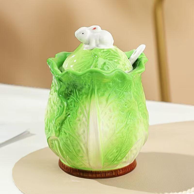 Creative Ceramic Cabbage Condiment Jars (Set of 2)