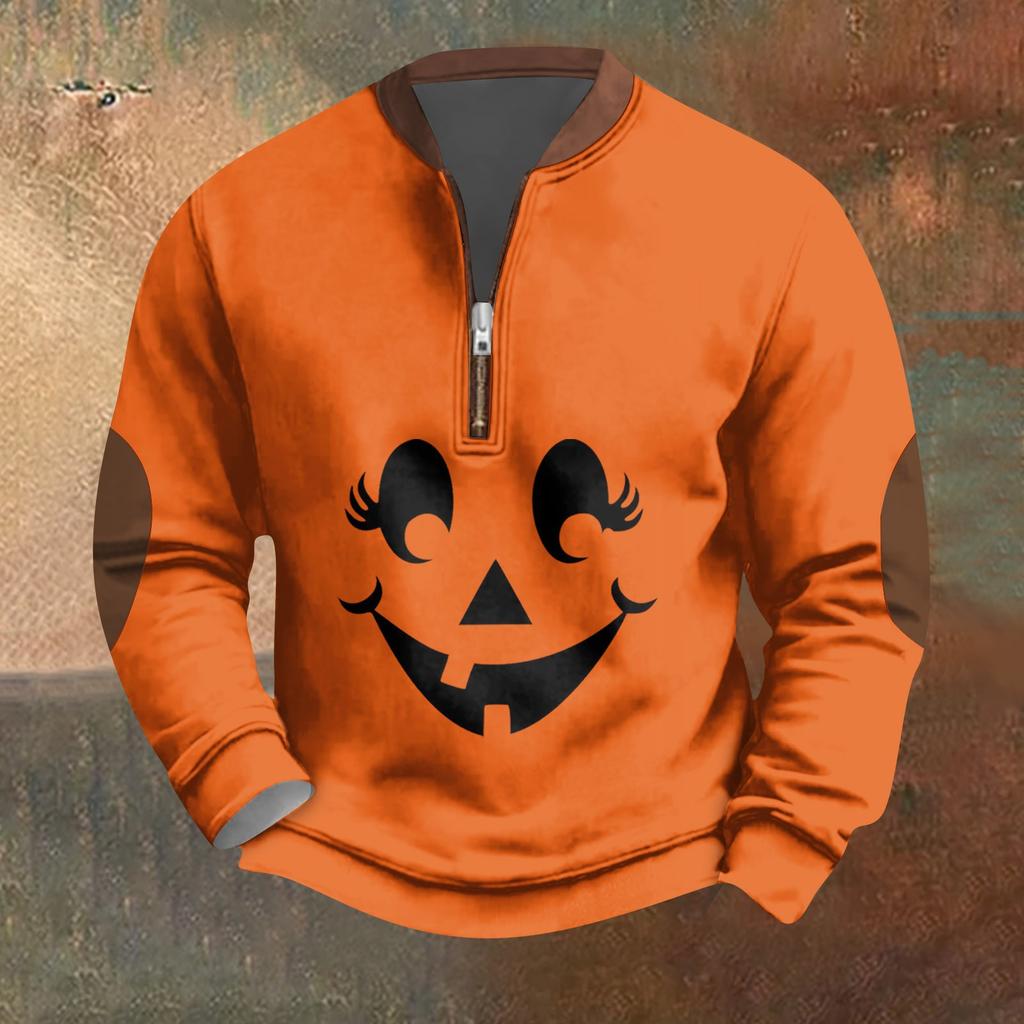 Halloween Print - Men's Loose, Casual, Versatile Round-neck Multi-color Pullover Hoodie