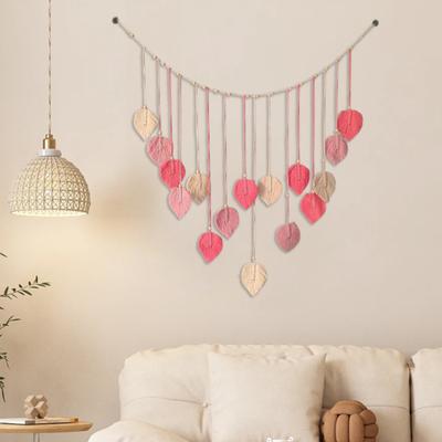 Boho Macrame Tapestry Χειροποίητη υφασμένη διακόσμηση τοίχου με φύλλα μακραμέ, πλεκτή ταπετσαρία για σαλόνι, υπνοδωμάτιο