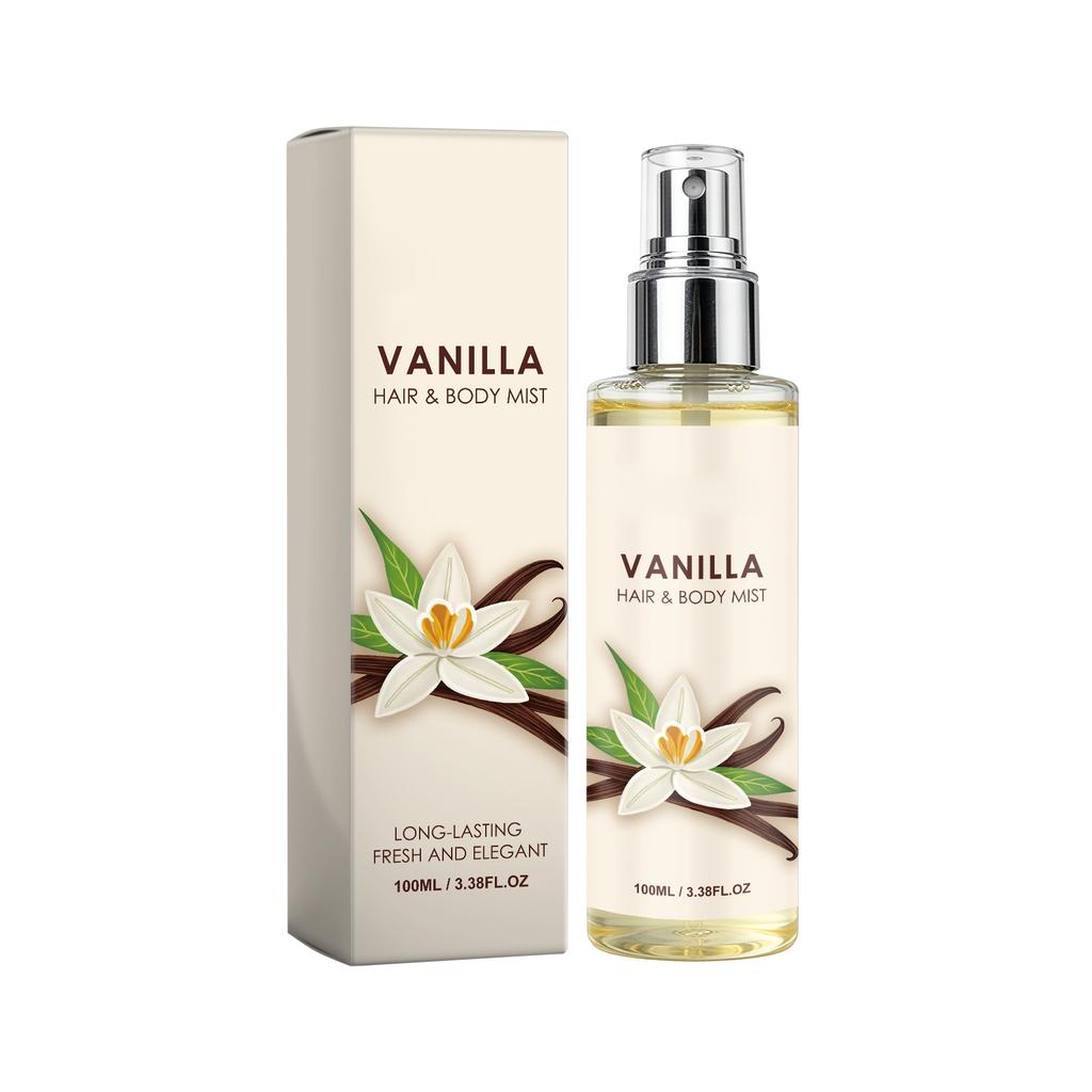 Vanilla Hair and Body Mist Long Lasting Fresh Scent 100ml Light Fragrance Spray for Hair and Skin Suitable for Daily Use