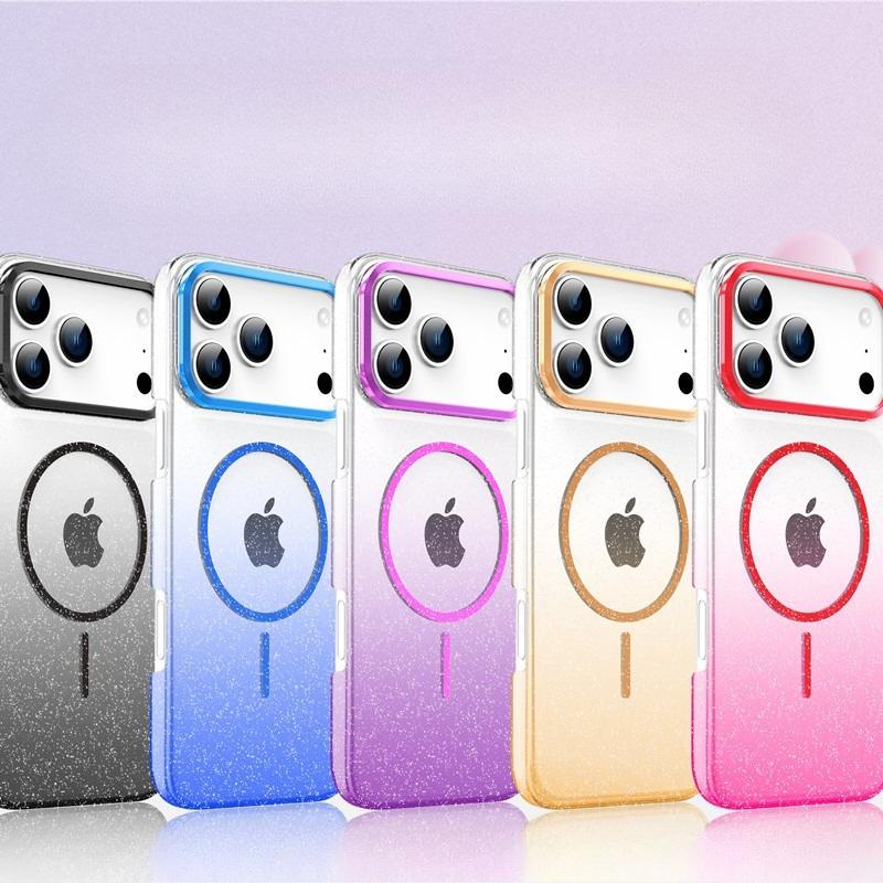 Applicable To Apple 17PROMAX Gradient Flashing Powder Magnetic Suction Phone Case IPhone 16 Advanced Sense 15 Anti Fall Protection Case