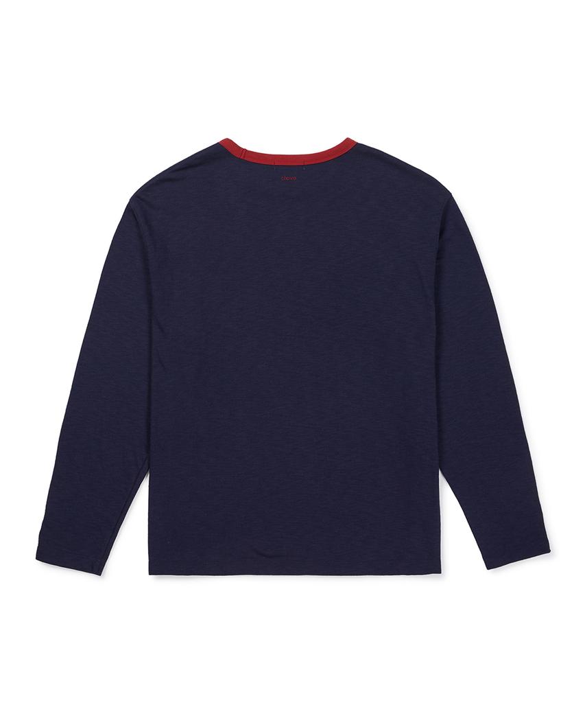 CLOVE [26Fw CLOVE] Contrast Neck Point T-Shirt (Navy)