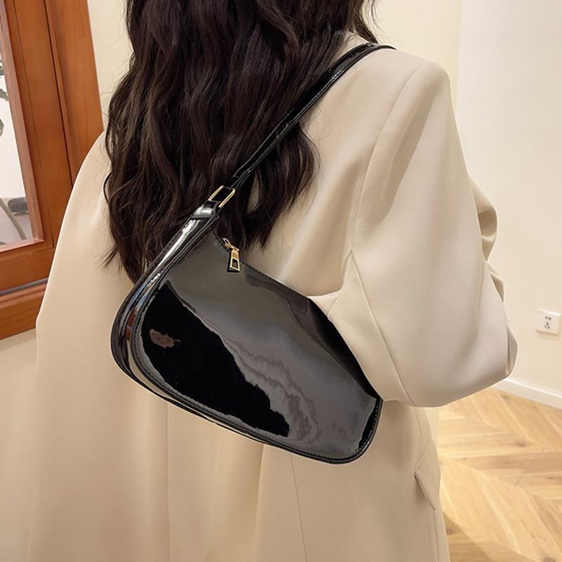 Women's Patent Leather Handbag Versatile Fashion Shoulder Casual Commuting Bags Girl Brand Designer Zipper Handbag
