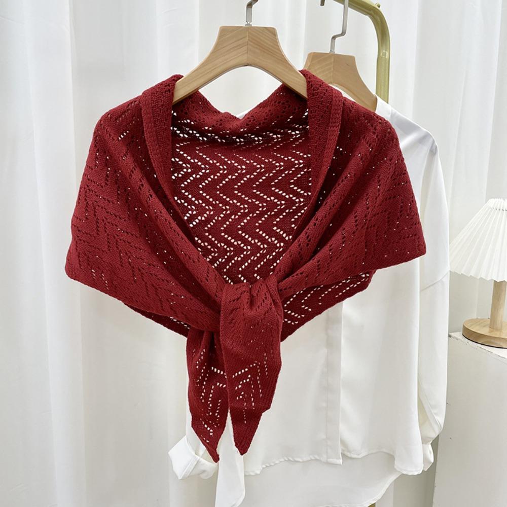 Triangle Shape Stripe Knitted Shawl Warp Knitting Shoulder Scarf Sun Protection Cape Girls
