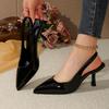 Fashion Sexy Pointed Toe Sling Back Pumps Women 2025 Summer Patent Leather Thin High Heels Shoes Woman Classic Solid Black Office Shoes
