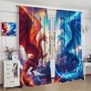 Cortinas Dragão de Gelo e Fogo, Cortinas Frescas 3D Mistério Fantasia Céu Chama Vermelho e Azul Dragão Voador, Isolamento Térmico Ro