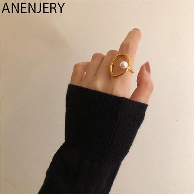 Color Hollow Out Simple Adjustable Pearl Ring Geometric Gold Ring For Women Engagement Jewelry S-R802