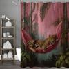 Cougar Shower Curtain with Trees Plants, Pink Background and Hanging Basket Bathroom Decorative Shower Curtain, Waterproof Showe