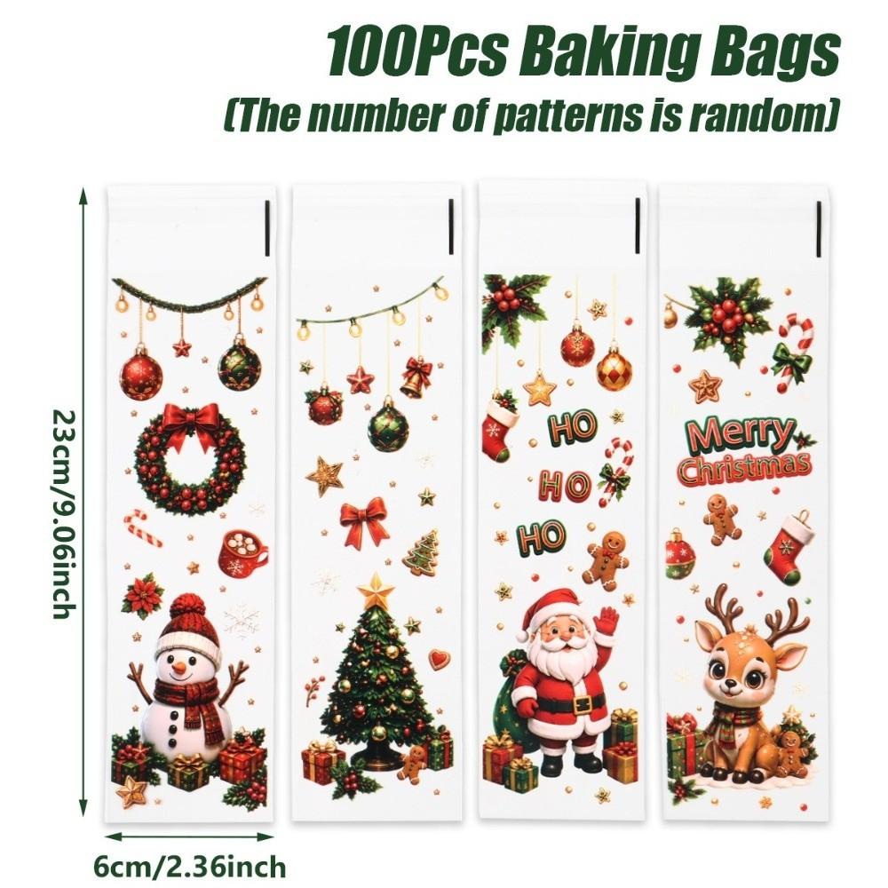 50/100Pcs Long Shape Christmas Treat Bags Snowman Print Favor Packaging Bags Christmas Party