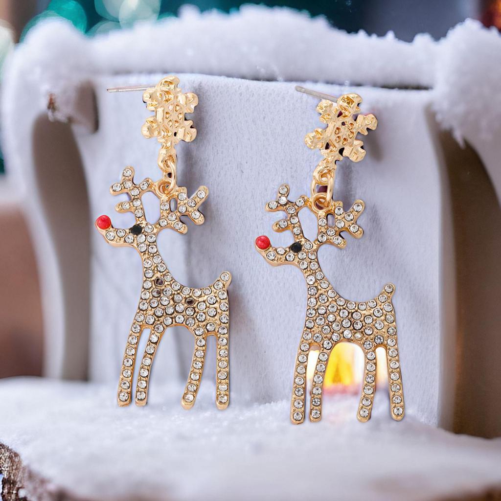 2024 Luxury Rhinestone Snowflake Elk Earrings - High-End Christmas Fashion