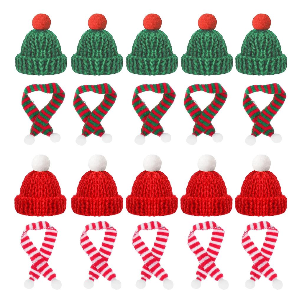 10/20pcs Mini Santa Hat & Scarf 2026 New Christmas Costume for Cat Rabbit Doll Lollipop Bottle DIY Xmas Party Dinner Decoration