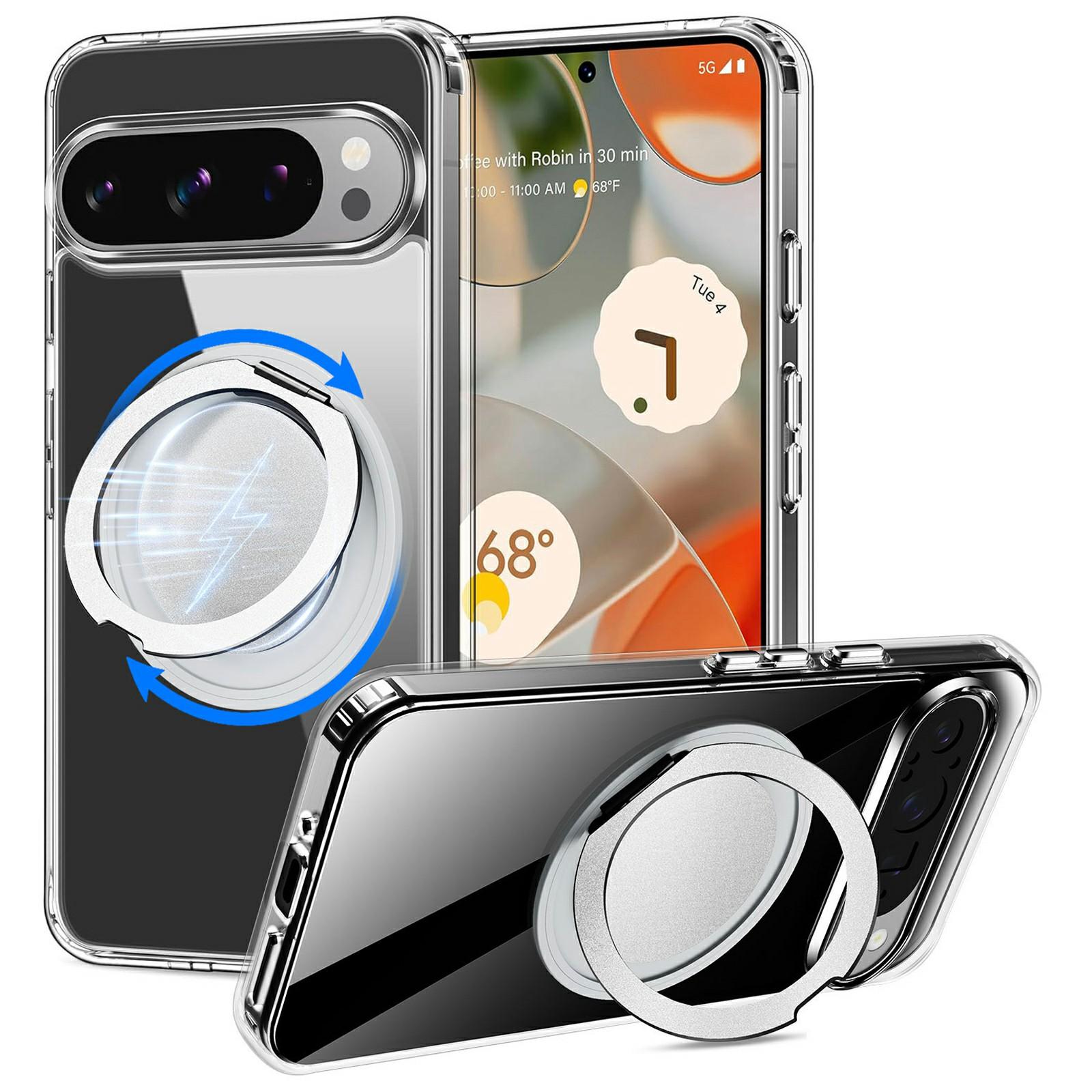 

For Google Pixel 9 Pro/Pixel 9 Magnetic Case Rotary Kickstand TPU PC Clear Phone Back Cover A