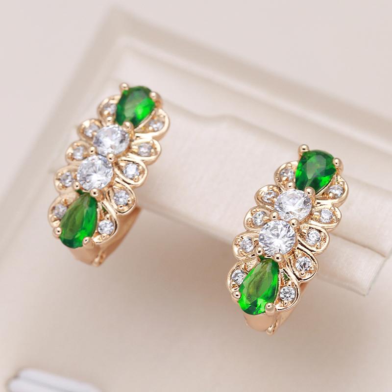 Full Paved Shiny Green Natural Zircon Drop Earrings For Women  Rose Gold Color Fashion Daily Jewelry Trend