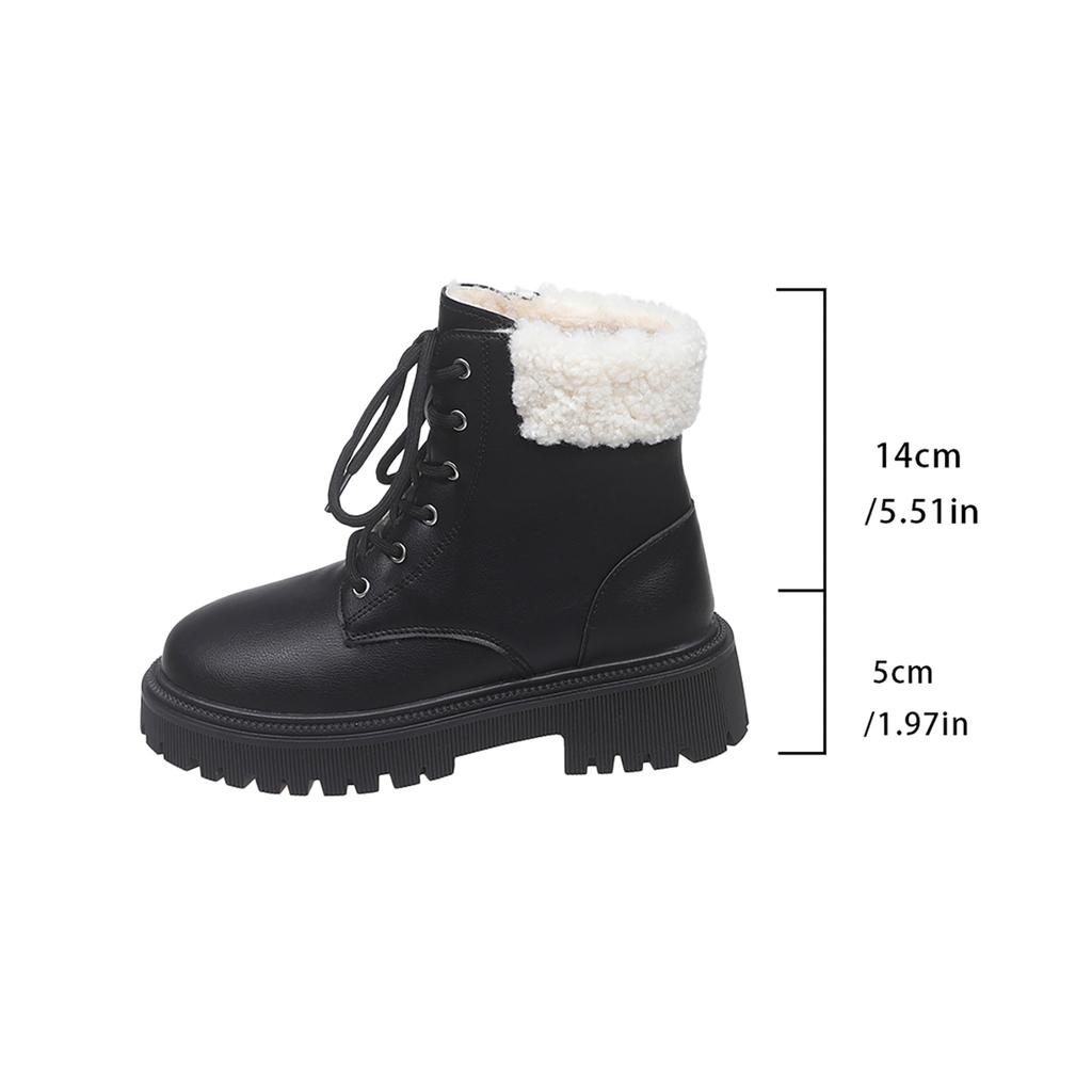 Fashion Women Ankle Boots Autumn Winter PU Leather Platform Shoes Female Anti-Slip Warm Fleece Lined Thicken Casual Snow Boots