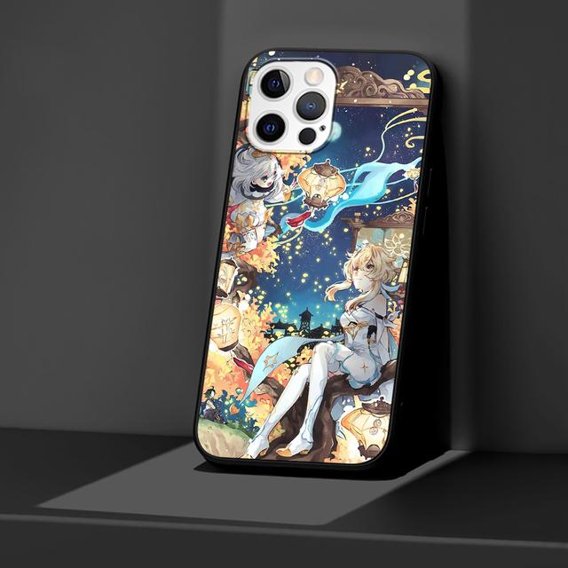 Genshin Impact Case For Apple Iphone 14 11 13 12 Pro Max Xr 7 8 +Se 2020 Xs 6 6s Plus 5 5s Cartoon Black Silicone Phone Cover
