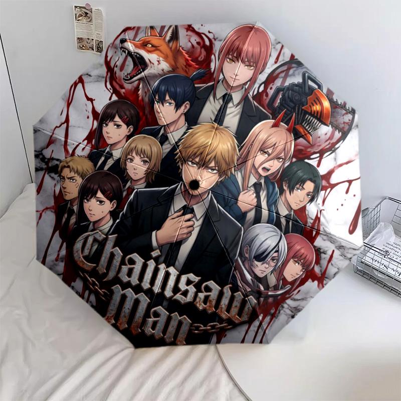 Chainsaw Man Print Folding Umbrella Xmas Gifts Idea Pattern Sunshade Fashionable Auto-Open YUN6513 (as the picture,iron&8K)