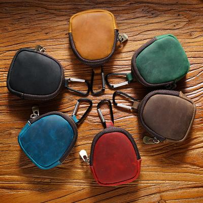 Nuevo Mini monedero de cuero de vaca para mujer, billetera Retro para dinero y llaves, bolso con cremallera, funda para auriculares con llavero